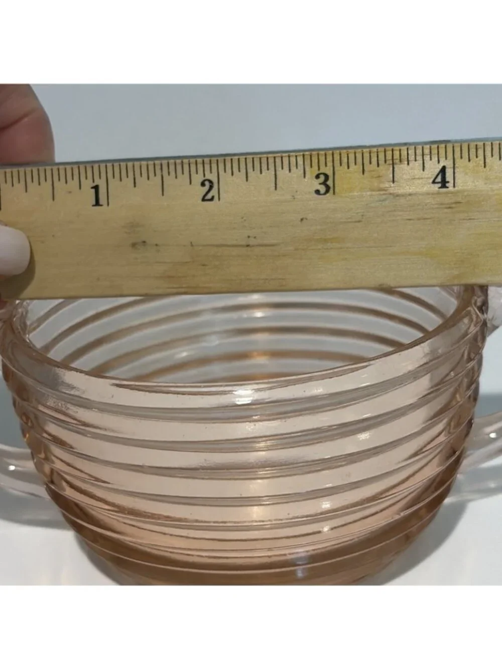 2 VTG Anchor Hocking Manhattan Double Handle Bowls Pink Depression Glass 1930s